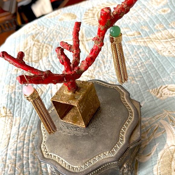 Pair of rosé quartz and green jade pierced earrings two different semi precious - Picture 5 of 14